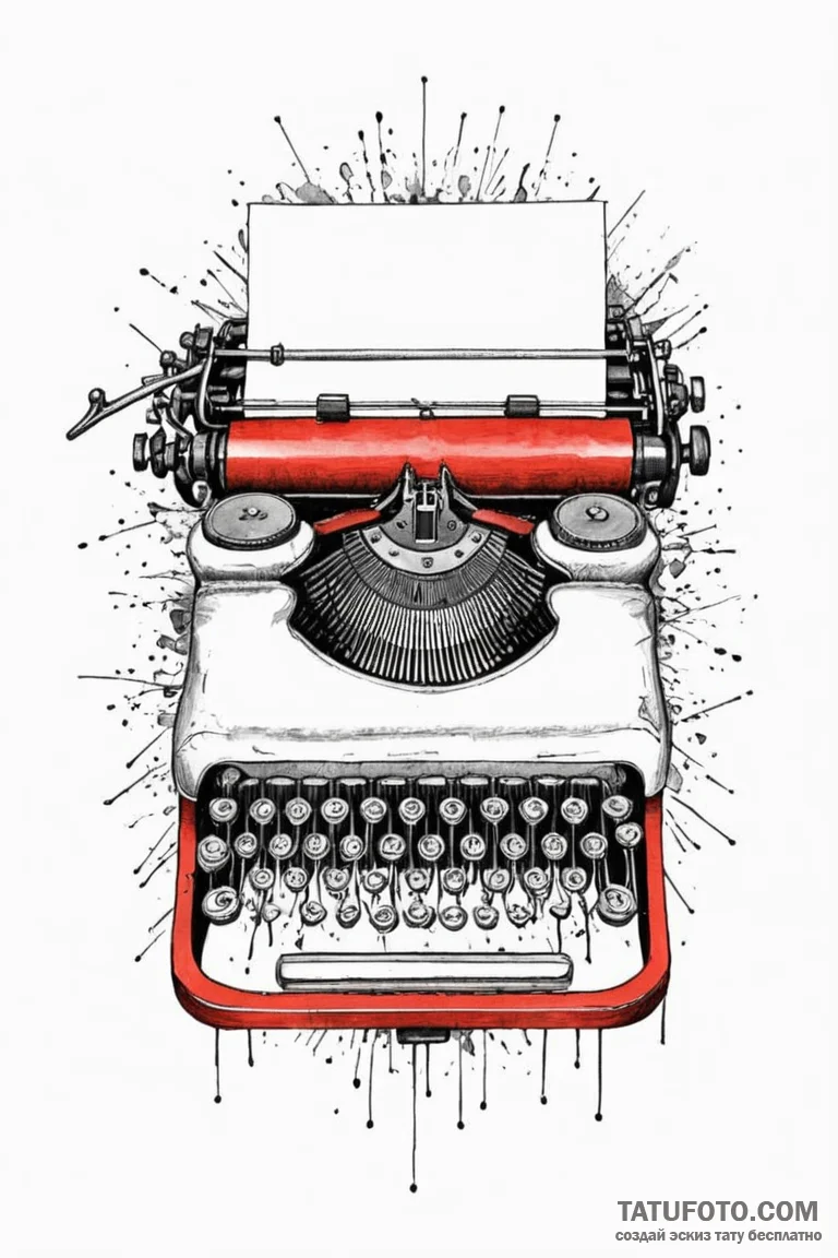 Typewriter, tattoo sketch design, black and r... - эскиз тату (№1750851211_1, 25.06.2025 11:33) — Tatufoto.com