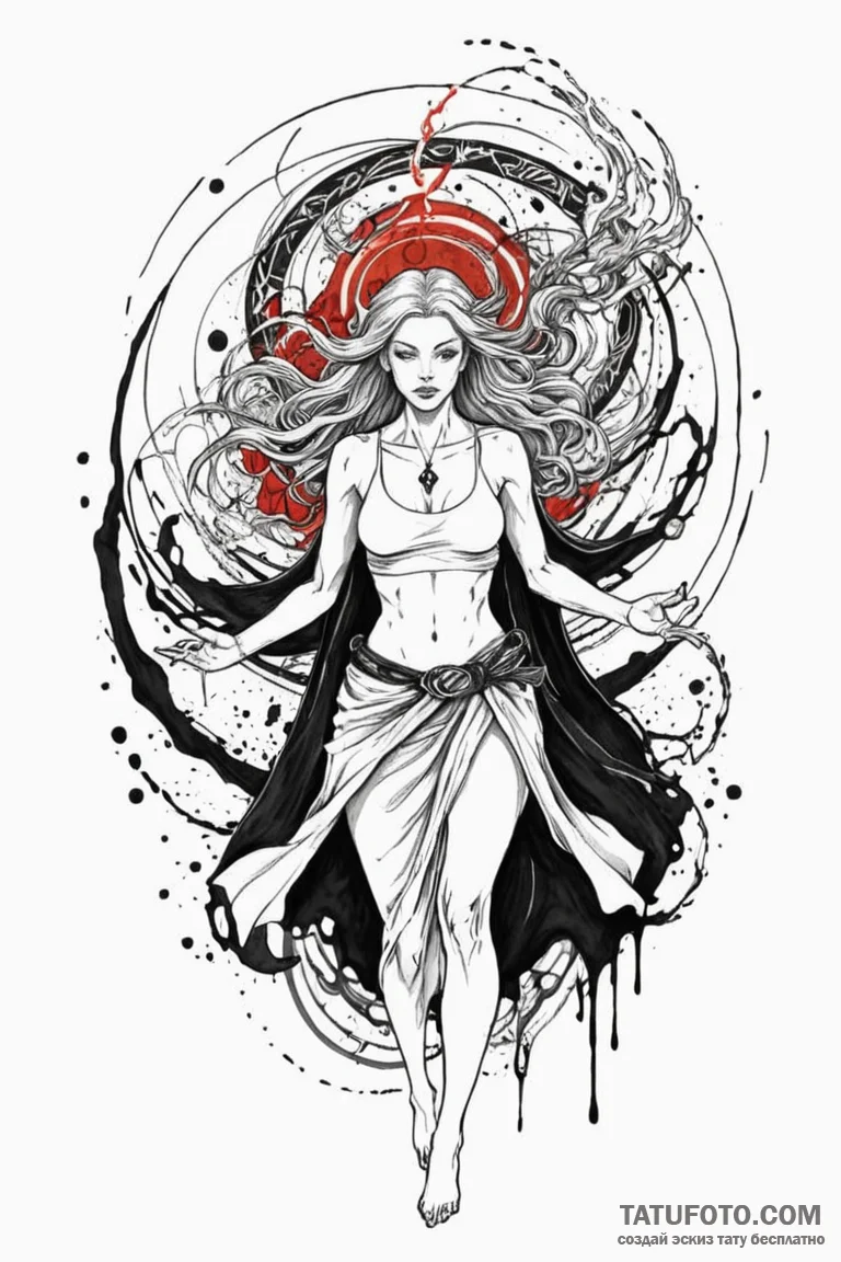 An ageless sorceress casting a powerful spell... - эскиз тату (№1750852112_1, 25.06.2025 11:48) — Tatufoto.com