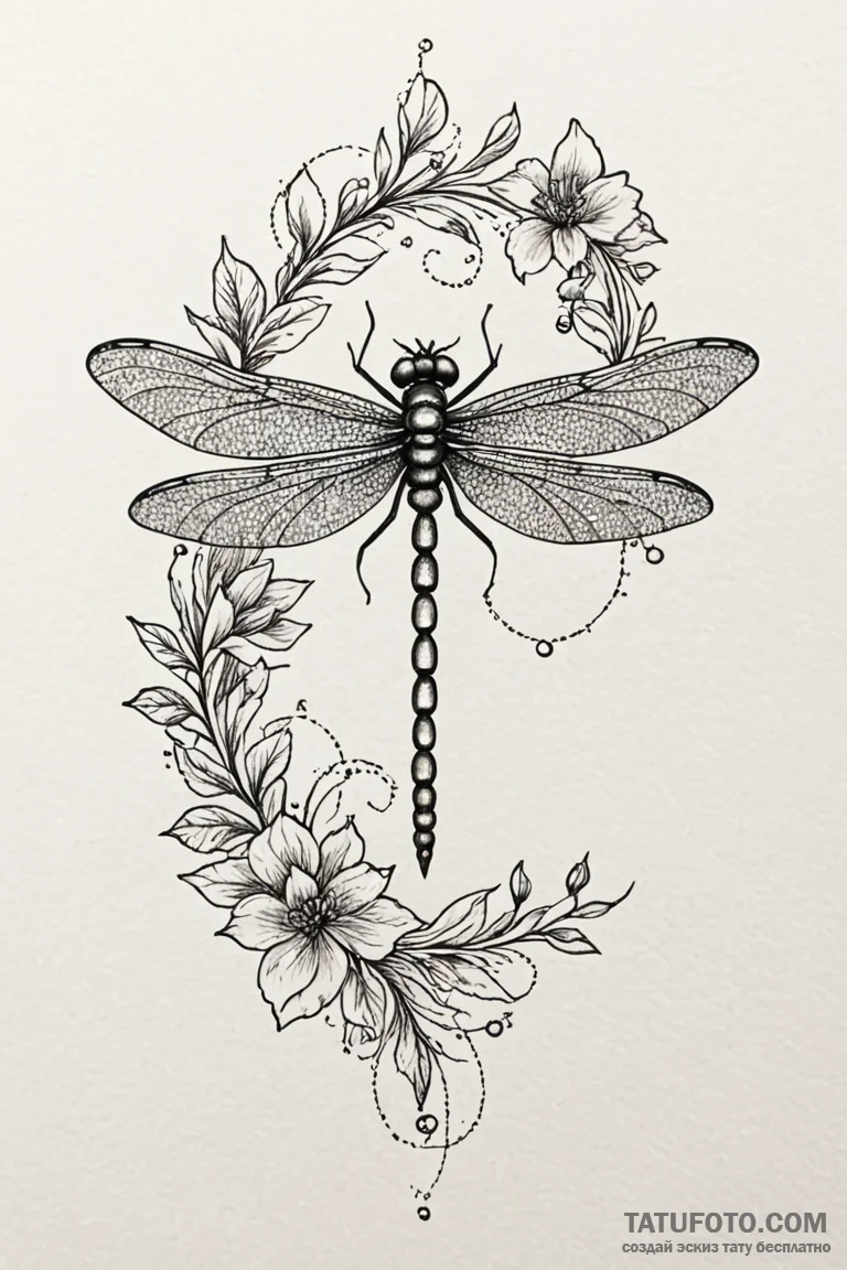 Dragonfly, tattoo line art, on a clean white... - эскиз тату (№1750852186_1, 25.06.2025 11:49) — Tatufoto.com