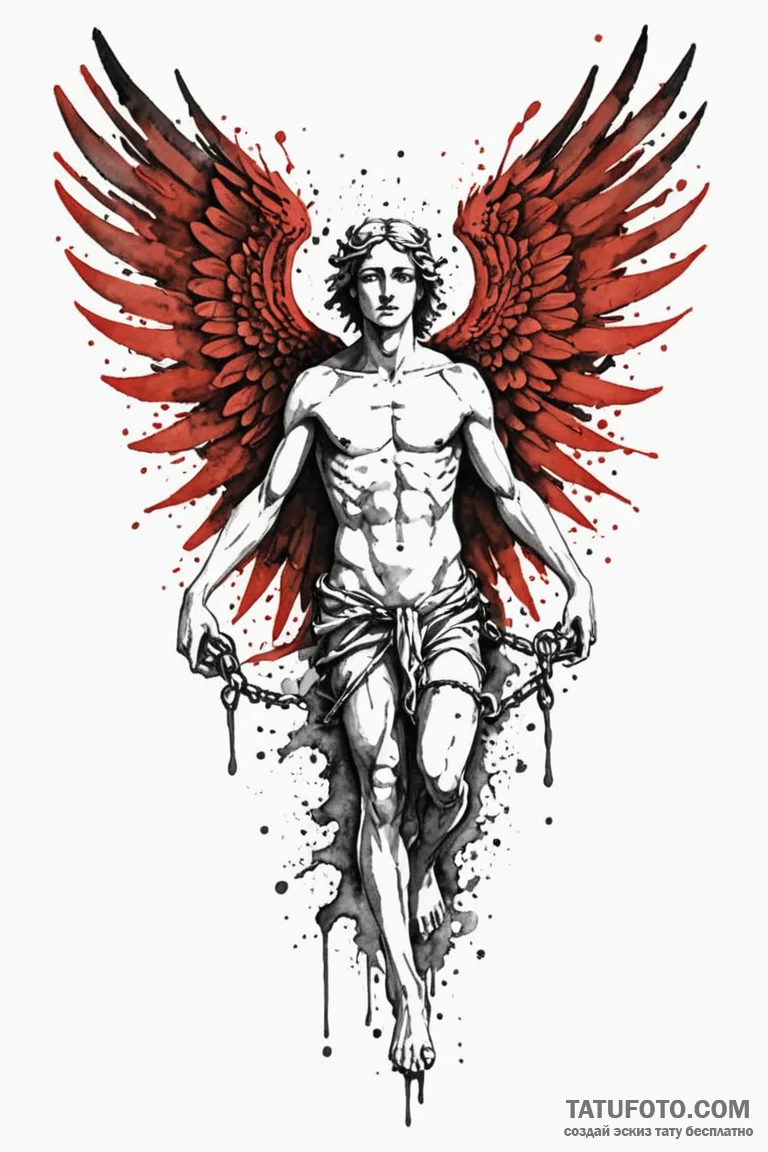 Crumbling statue with chained wings, ink illu... - эскиз тату (№1750852509_0, 25.06.2025 11:55) — Tatufoto.com