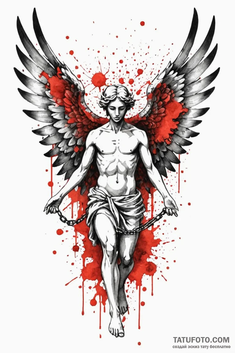 Crumbling statue with chained wings, ink illu... - эскиз тату (№1750852509_1, 25.06.2025 11:55) — Tatufoto.com