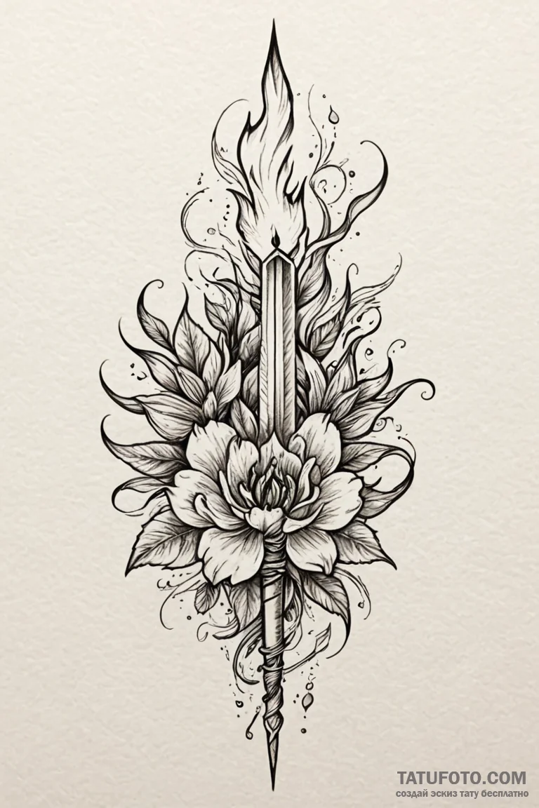 Flaming dagger through spectral bloom, tattoo... - эскиз тату (№1750852731_1, 25.06.2025 11:58) — Tatufoto.com