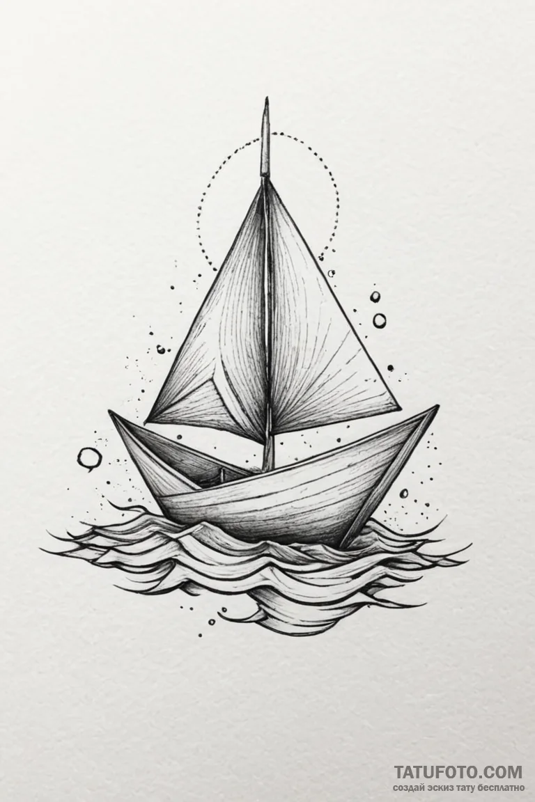 Origami paper boat sailing on a gentle ripple... - эскиз тату (№1750855351_0, 25.06.2025 12:42) — Tatufoto.com
