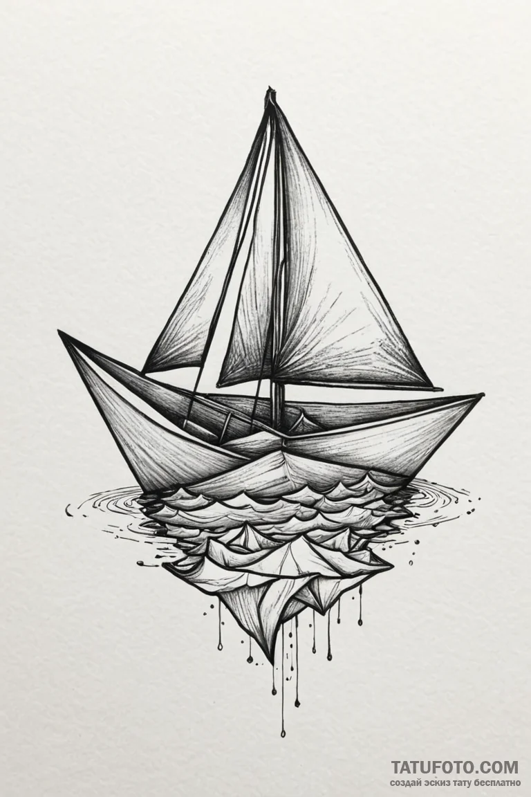 Origami paper boat sailing on a gentle ripple... - эскиз тату (№1750855351_1, 25.06.2025 12:42) — Tatufoto.com