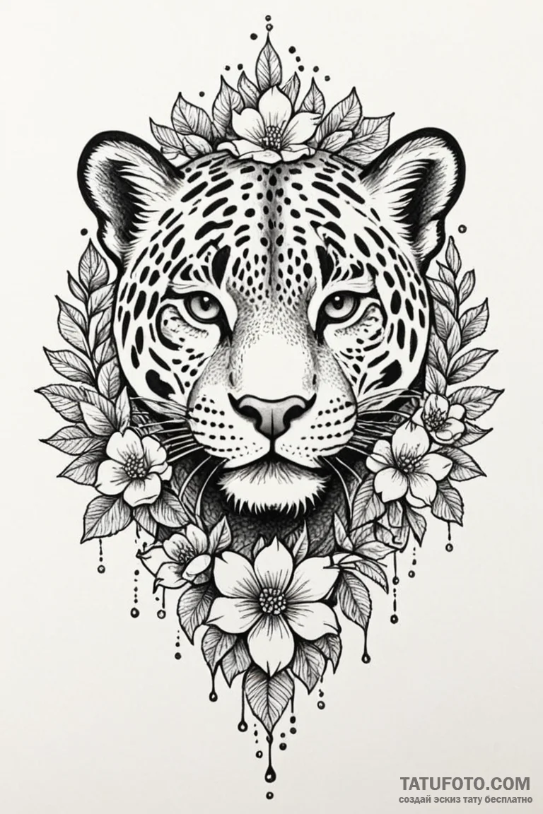 Jaguar claw through frozen bloom, ink illustr... - эскиз тату (№1750855440_0, 25.06.2025 12:44) — Tatufoto.com