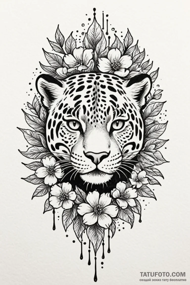 Jaguar claw through frozen bloom, ink illustr... - эскиз тату (№1750855440_1, 25.06.2025 12:44) — Tatufoto.com