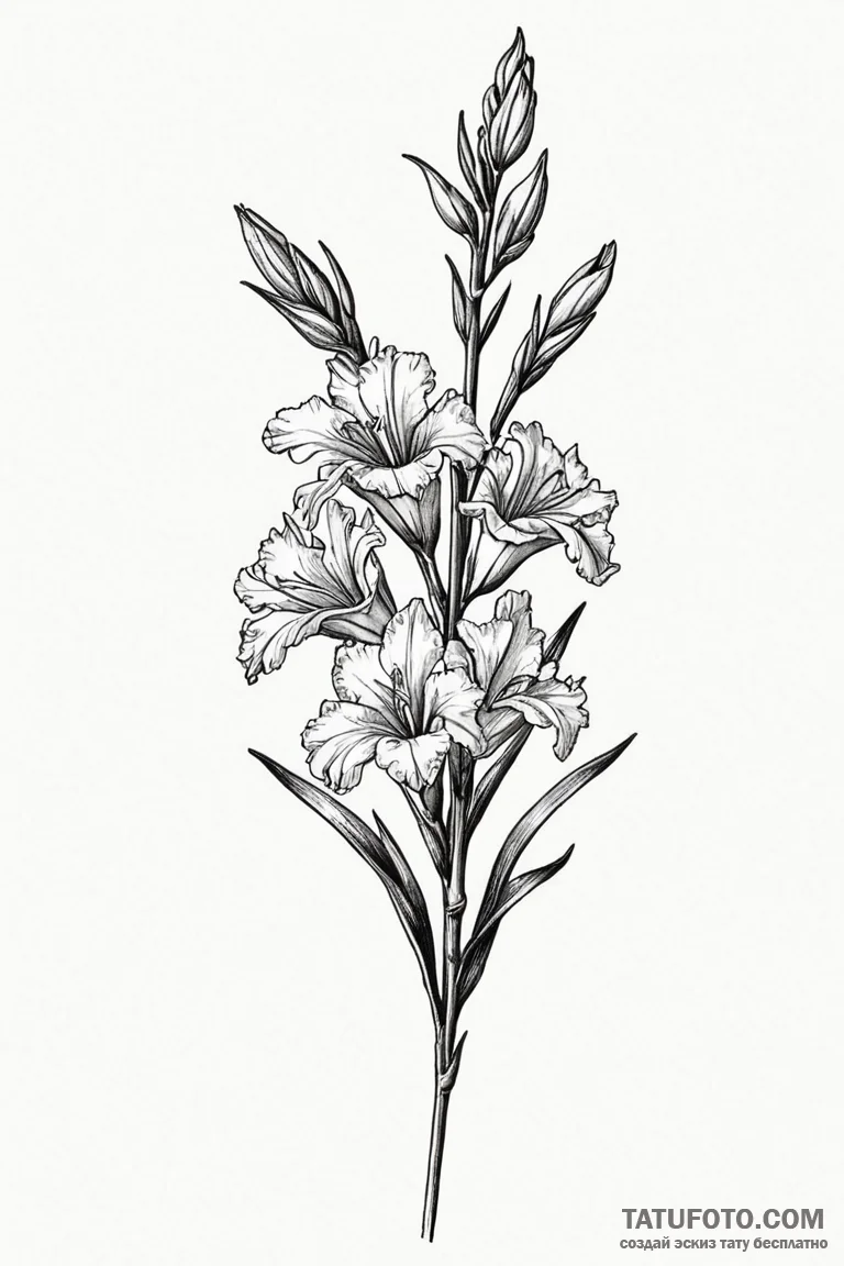 Gladiolus, tattoo line art, realistic black a... - эскиз тату (№1750855525_0, 25.06.2025 12:45) — Tatufoto.com