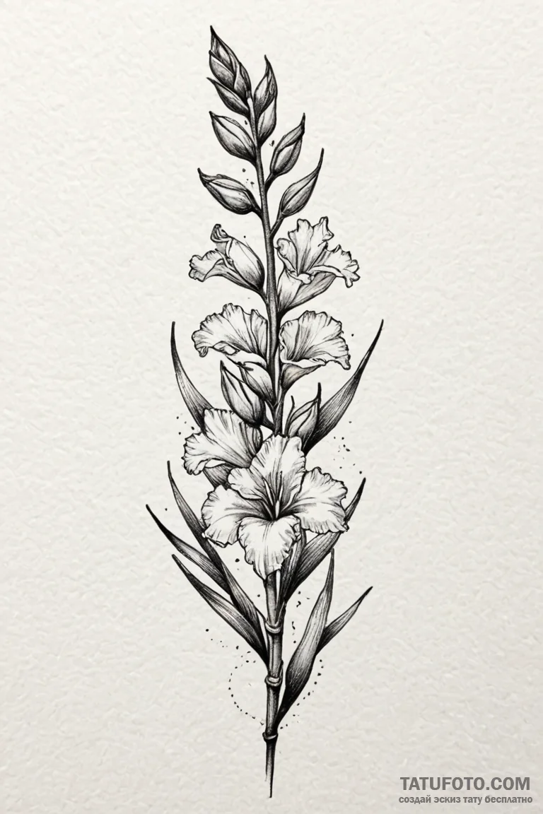 Gladiolus, tattoo line art, realistic black a... - эскиз тату (№1750855525_1, 25.06.2025 12:45) — Tatufoto.com