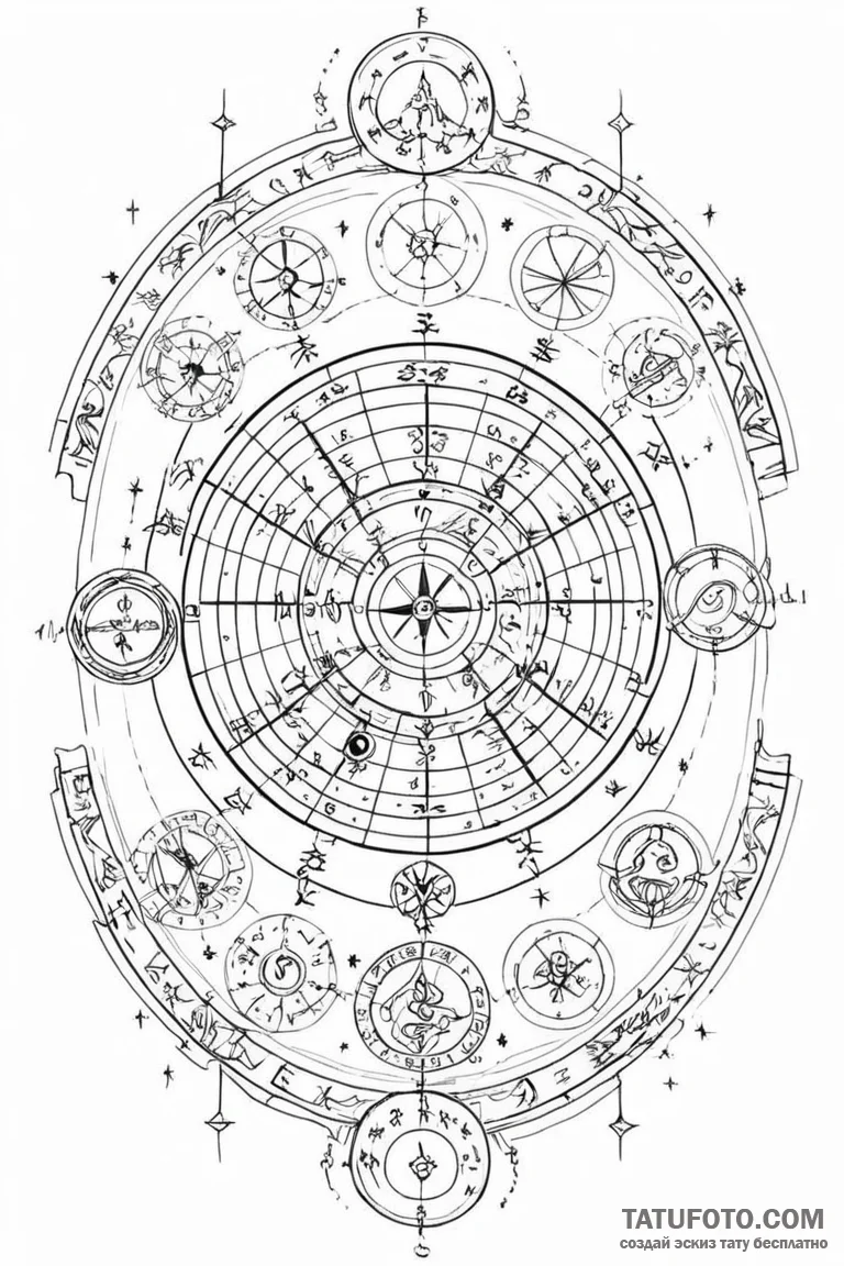 Tattoo sketch a zodiac symbol with elements o... - эскиз тату (№1750856393_0, 25.06.2025 12:59) — Tatufoto.com