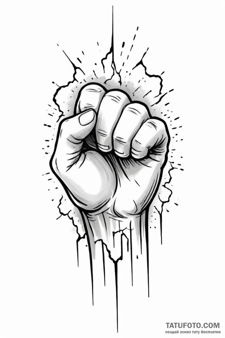 Tattoo sketch a stylized fist punching throug... - эскиз тату (№1750857031_1, 25.06.2025 13:10) — Tatufoto.com