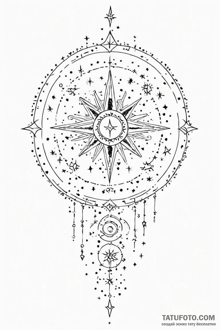 Tattoo design a zodiac glyph composed of tiny... - эскиз тату (№1750858201_0, 25.06.2025 13:30) — Tatufoto.com