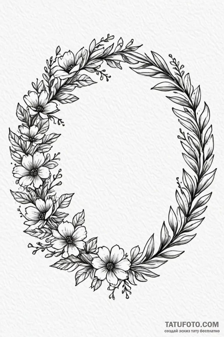 Tattoo design a floral wreath enclosing a per... - эскиз тату (№1750858275_0, 25.06.2025 13:31) — Tatufoto.com