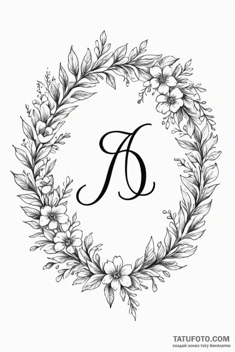 Tattoo design a floral wreath enclosing a per... - эскиз тату (№1750858275_1, 25.06.2025 13:31) — Tatufoto.com
