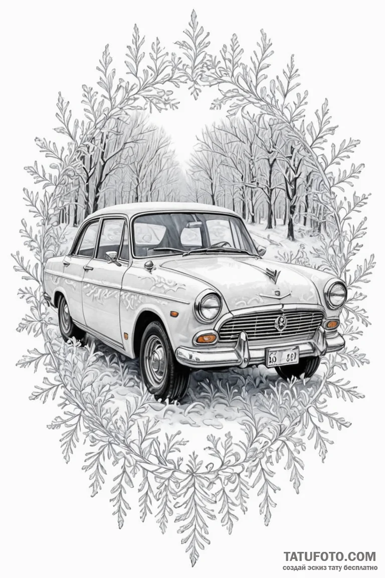 The intricate patterns of frost on a car wind... - эскиз тату (№1750858352_1, 25.06.2025 13:32) — Tatufoto.com