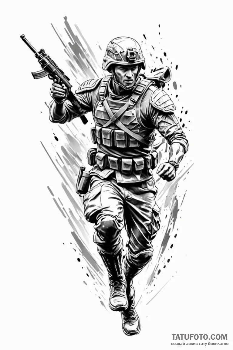 Tattoo design a dynamic image of a soldier or... - эскиз тату (№1750859297_0, 25.06.2025 13:48) — Tatufoto.com