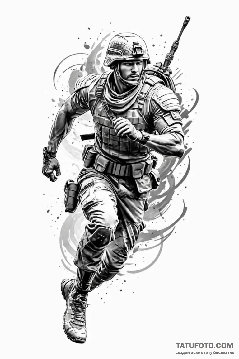 Tattoo design a dynamic image of a soldier or... - эскиз тату (№1750859297_1, 25.06.2025 13:48) — Tatufoto.com