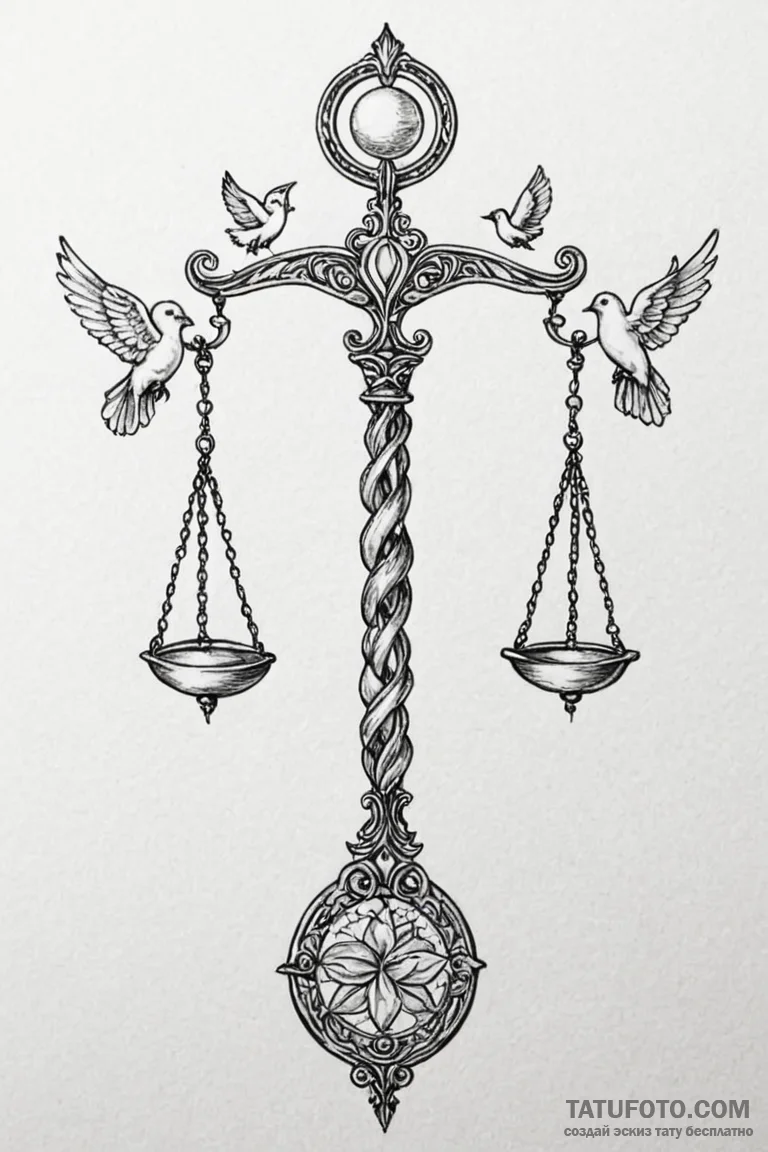 Tattoo sketch libra's scales, perfectly balan... - эскиз тату (№1750859369_0, 25.06.2025 13:49) — Tatufoto.com