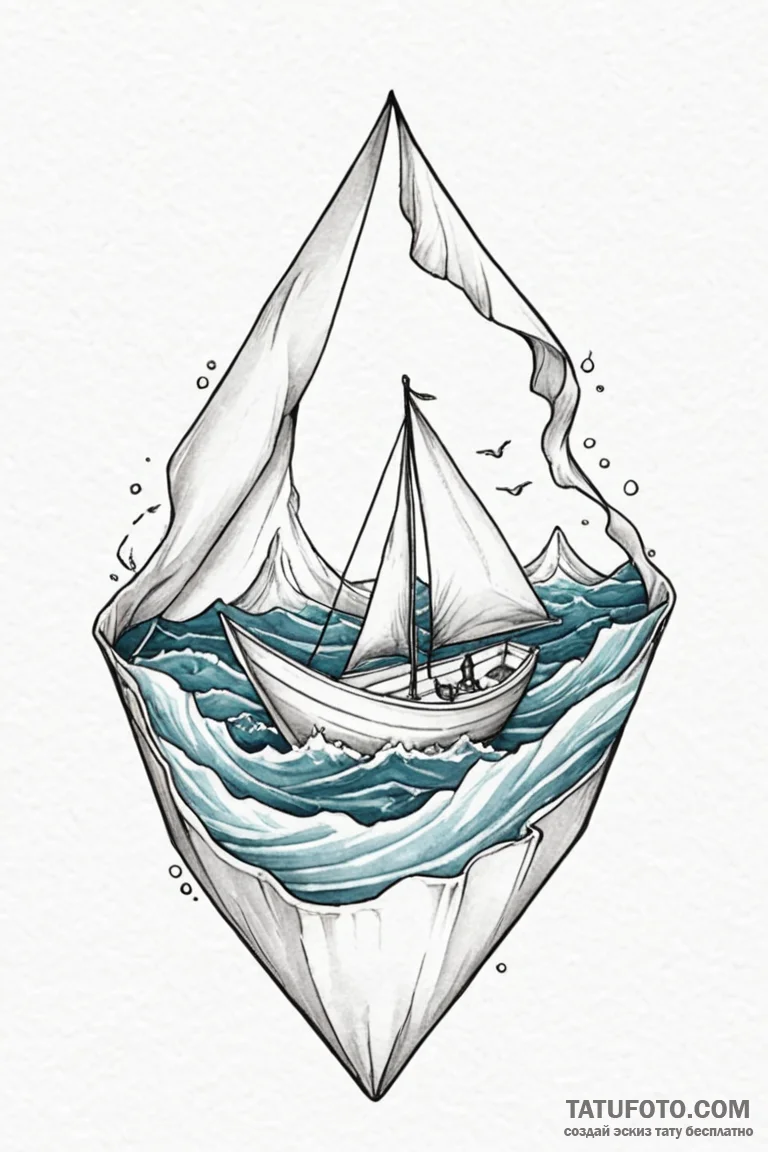Tattoo sketch a tiny paper boat sailing on a... - эскиз тату (№1750860220_0, 25.06.2025 14:03) — Tatufoto.com