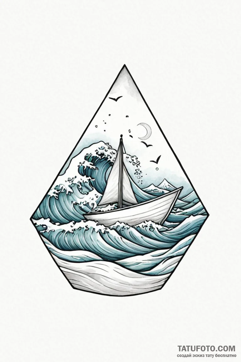 Tattoo sketch a tiny paper boat sailing on a... - эскиз тату (№1750860220_1, 25.06.2025 14:03) — Tatufoto.com