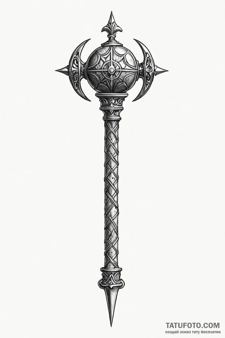Tattoo sketch a medieval mace with a simple,... - эскиз тату (№1750861152_0, 25.06.2025 14:19) — Tatufoto.com