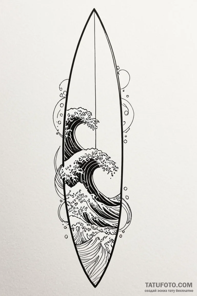 Tattoo sketch a stylized surfboard on one, a... - эскиз тату (№1750861309_1, 25.06.2025 14:21) — Tatufoto.com