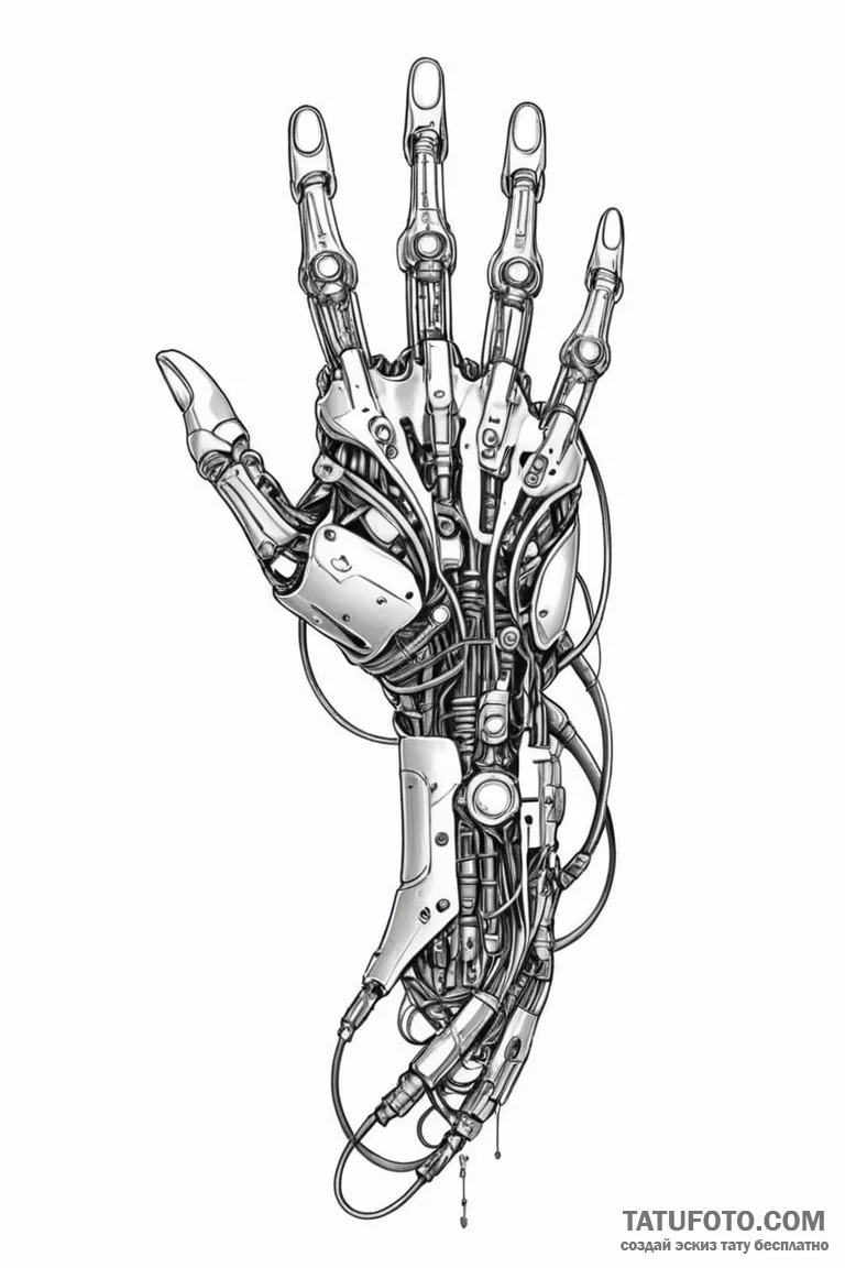 Tattoo sketch a cybernetic arm with intricate... - эскиз тату (№1750861478_0, 25.06.2025 14:24) — Tatufoto.com