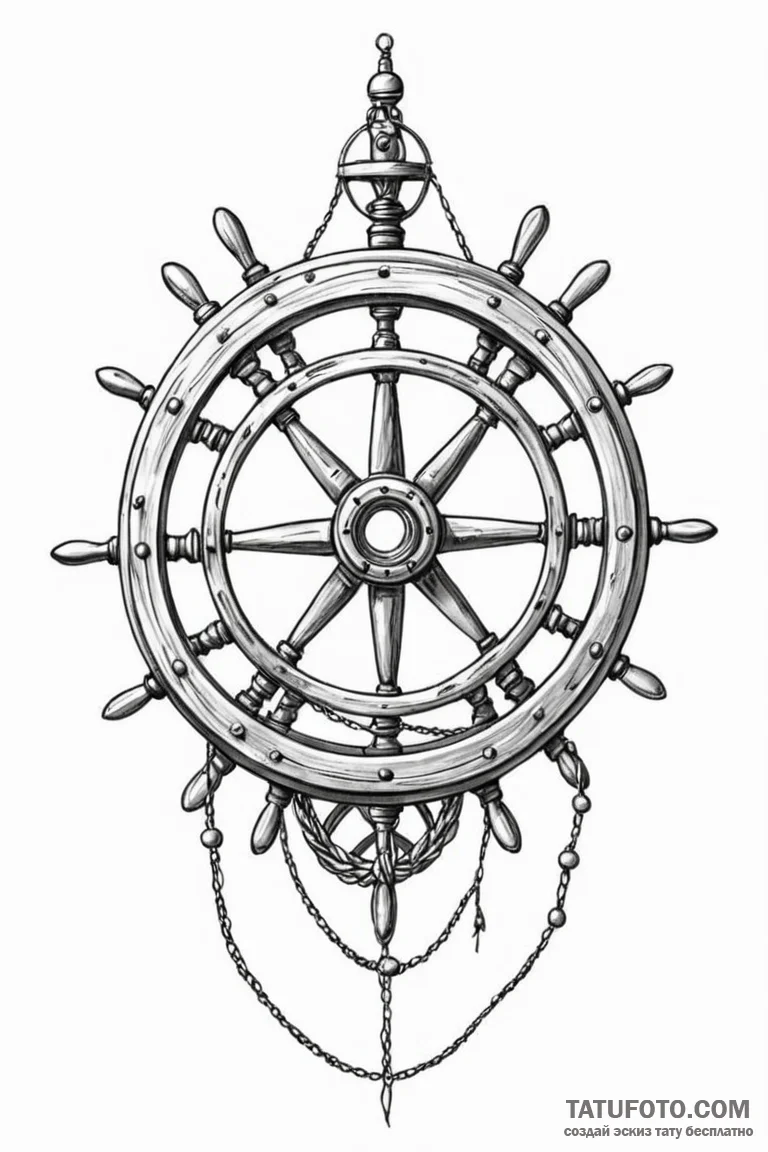 Tattoo sketch a heavy ship's wheel, symbolizi... - эскиз тату (№1750862132_0, 25.06.2025 14:35) — Tatufoto.com