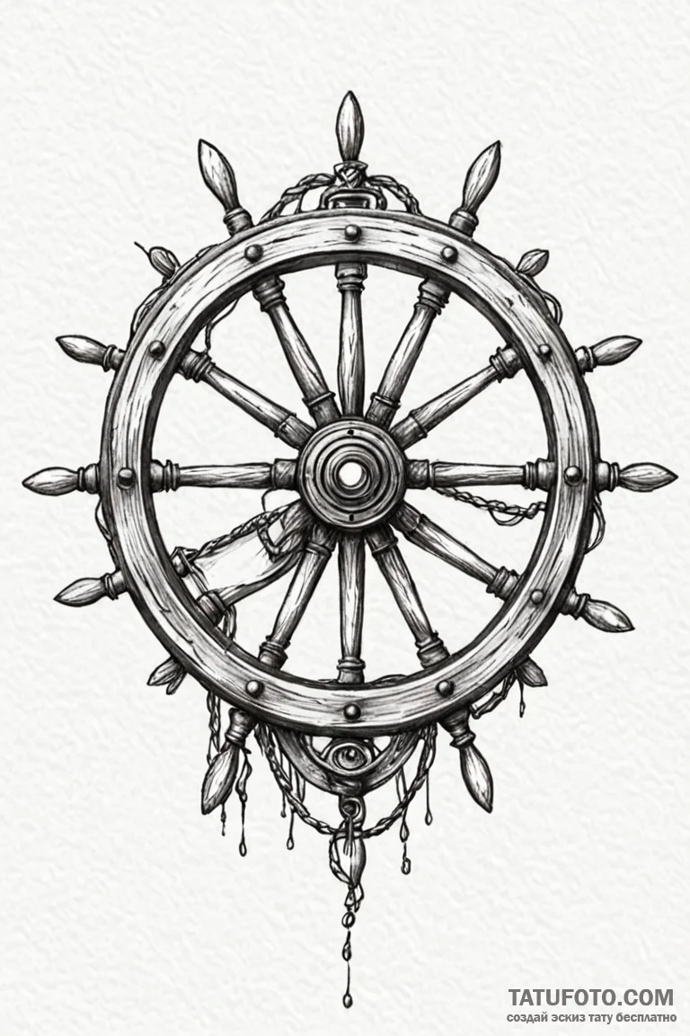 Tattoo sketch a heavy ship's wheel, symbolizi... - эскиз тату (№1750862132_1, 25.06.2025 14:35) — Tatufoto.com