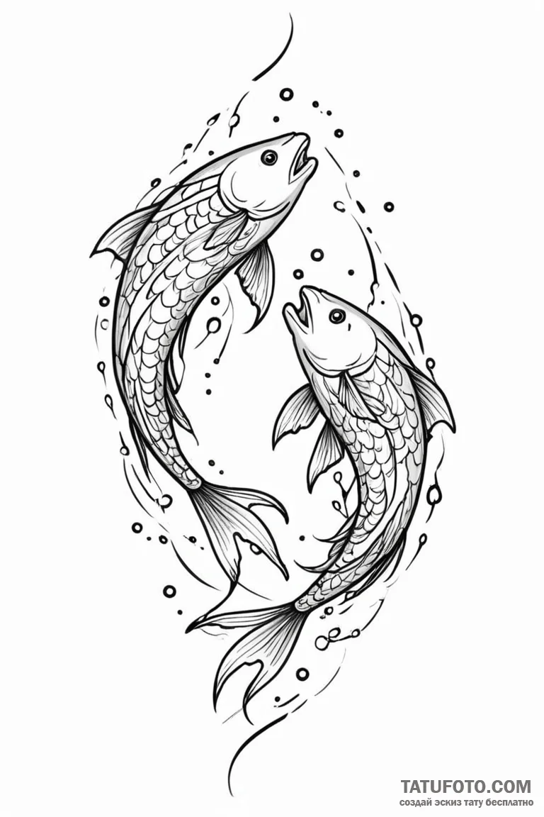 Tattoo design pisces fish, sketched with over... - эскиз тату (№1750863048_0, 25.06.2025 14:50) — Tatufoto.com