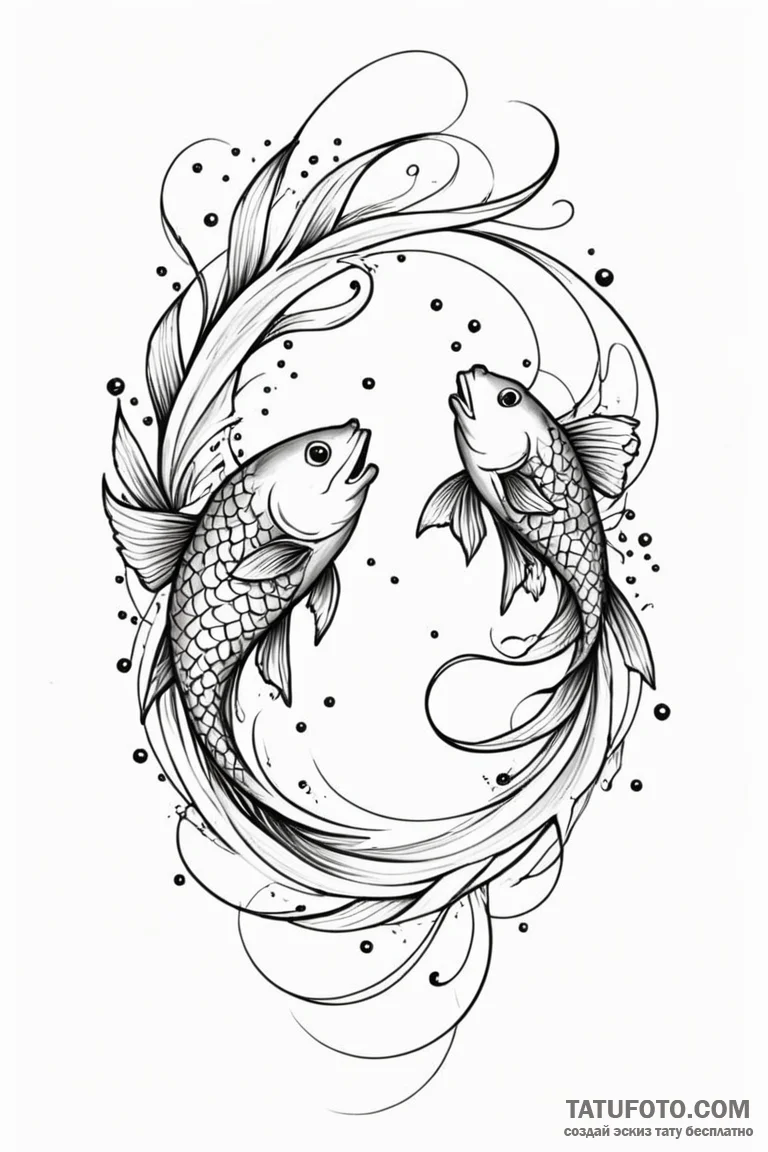 Tattoo design pisces fish, sketched with over... - эскиз тату (№1750863048_1, 25.06.2025 14:50) — Tatufoto.com