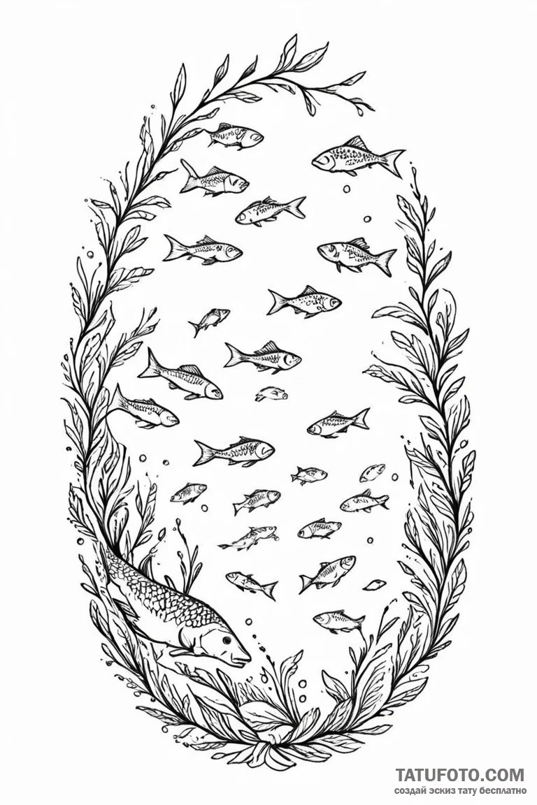 Tattoo design a school of fish swimming in a... - эскиз тату (№1750863692_0, 25.06.2025 15:01) — Tatufoto.com