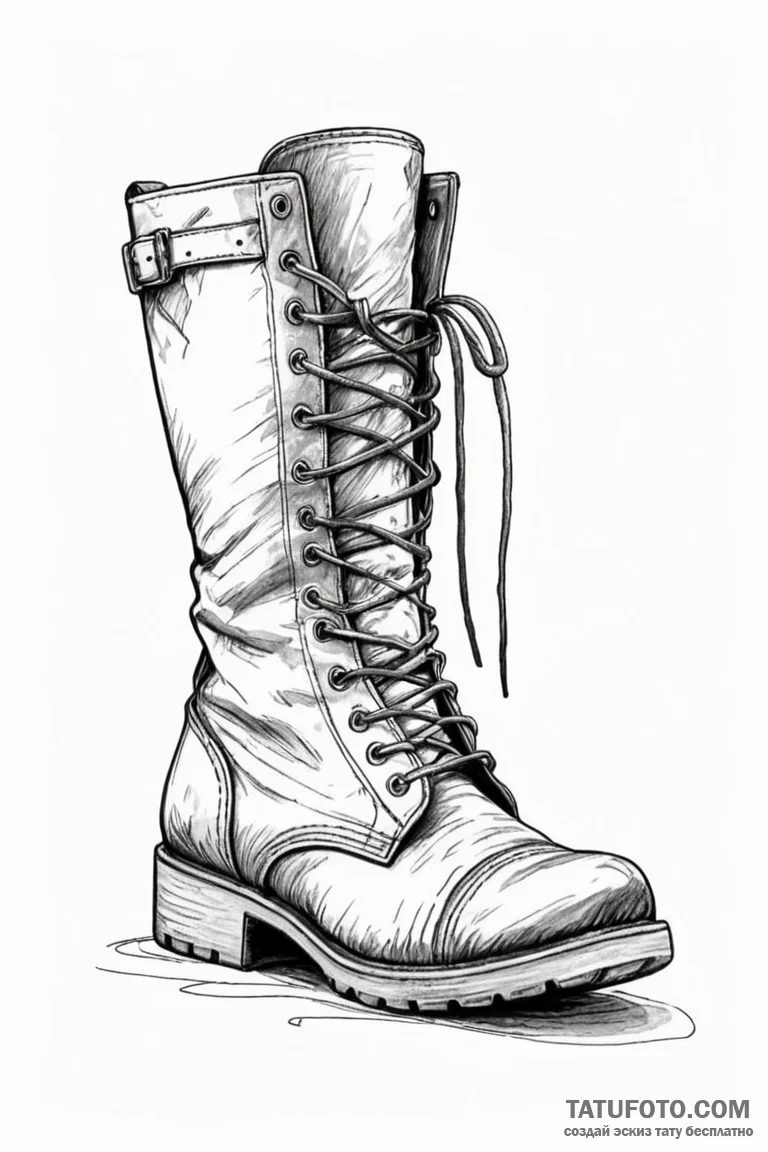 Tattoo design a pair of combat boots, scuffed... - эскиз тату (№1750864006_0, 25.06.2025 15:06) — Tatufoto.com