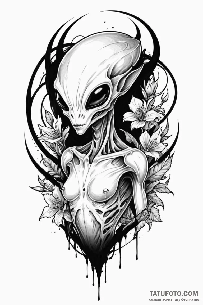 Tattoo sketch a stylized alien flora glowing... - эскиз тату (№1750864176_0, 25.06.2025 15:09) — Tatufoto.com