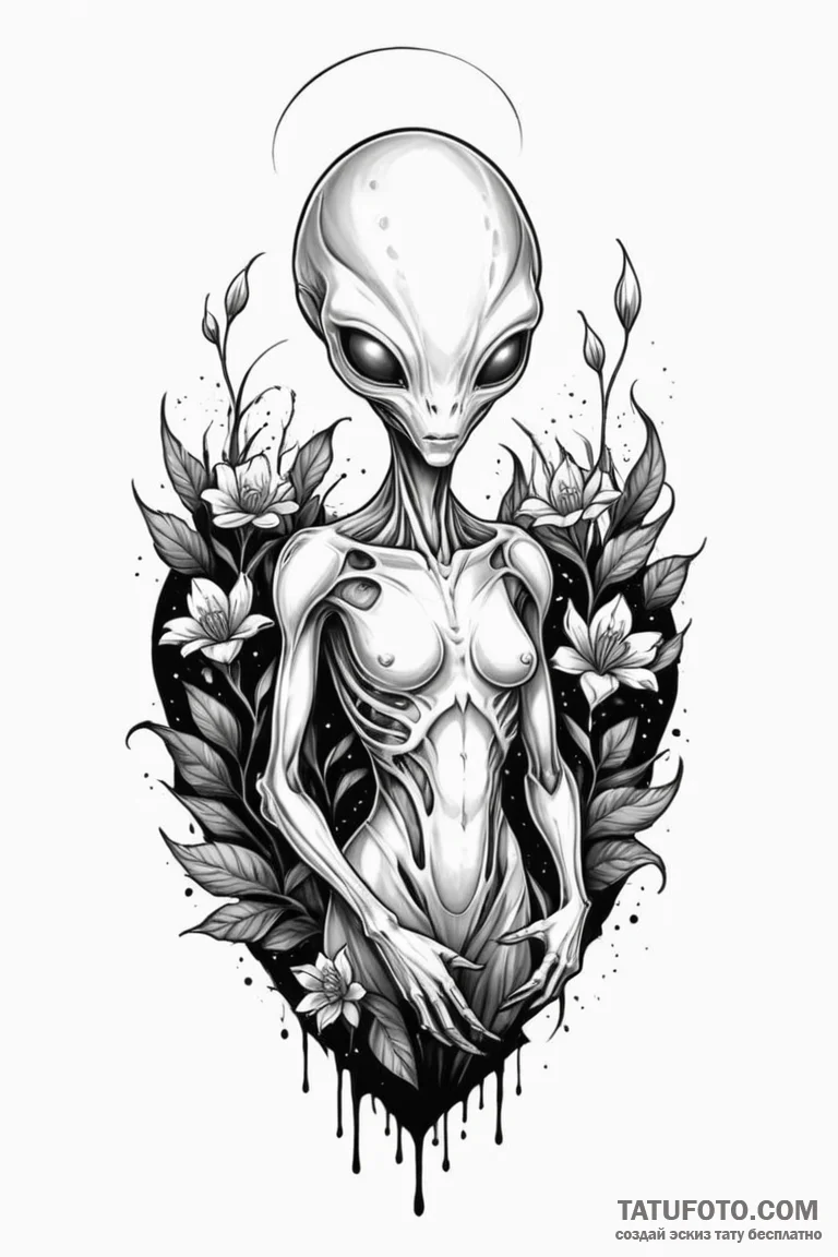 Tattoo sketch a stylized alien flora glowing... - эскиз тату (№1750864176_1, 25.06.2025 15:09) — Tatufoto.com