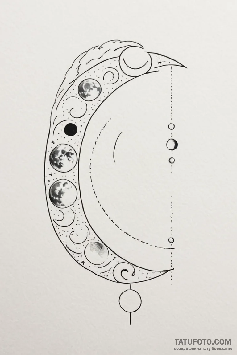 Tattoo sketch a moon phase where each phase i... - эскиз тату (№1750864669_0, 25.06.2025 15:17) — Tatufoto.com