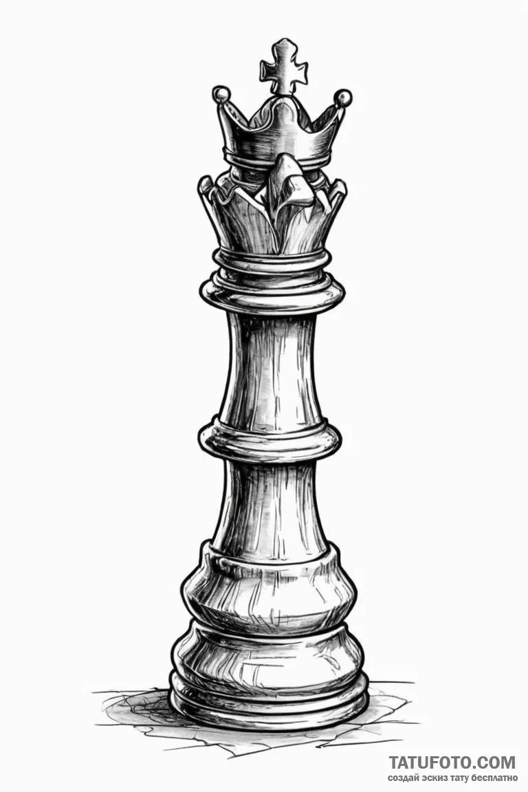 A close-up of a chess piece, the king, tipped... - эскиз тату (№1750870960_0, 25.06.2025 17:02) — Tatufoto.com