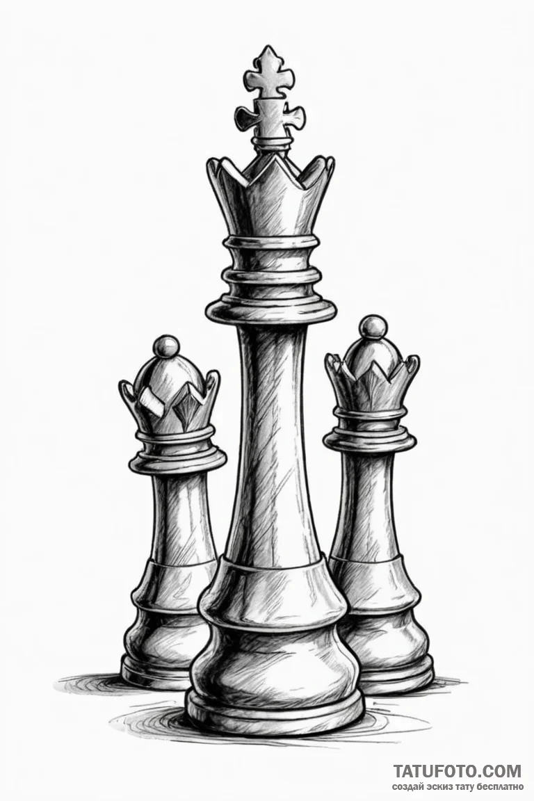 A close-up of a chess piece, the king, tipped... - эскиз тату (№1750870960_1, 25.06.2025 17:02) — Tatufoto.com