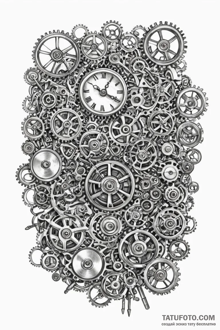 A watchmaker's workbench, filled with tiny ge... - эскиз тату (№1750871031_1, 25.06.2025 17:03) — Tatufoto.com