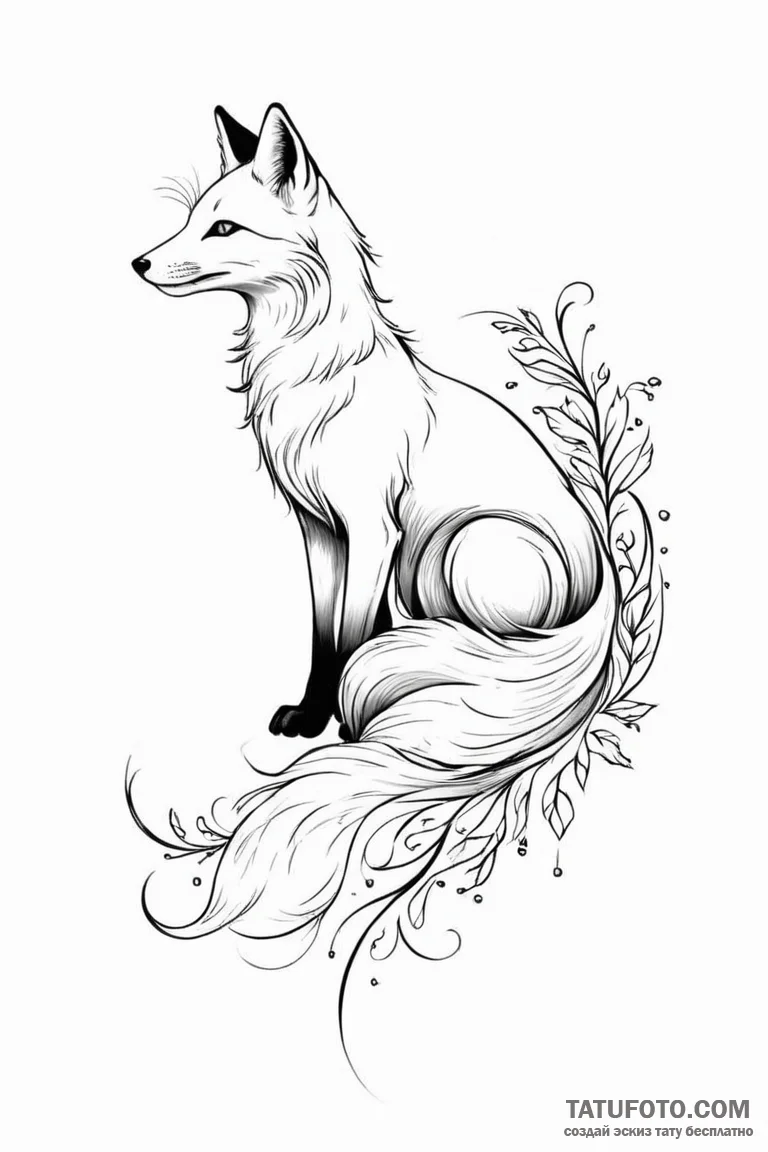 Tattoo sketch a flowing fox silhouette, grace... - эскиз тату (№1750871854_0, 25.06.2025 17:17) — Tatufoto.com