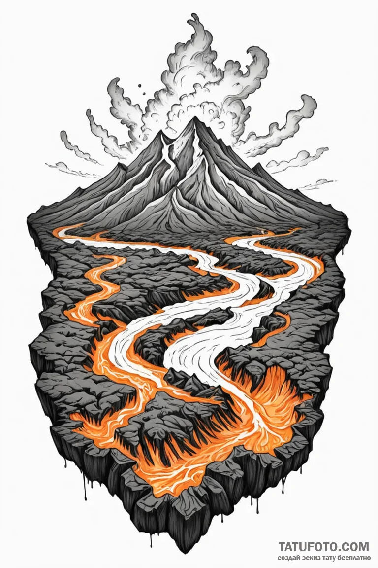 Tattoo sketch a volcanic landscape with glowi... - эскиз тату (№1750872889_1, 25.06.2025 17:34) — Tatufoto.com