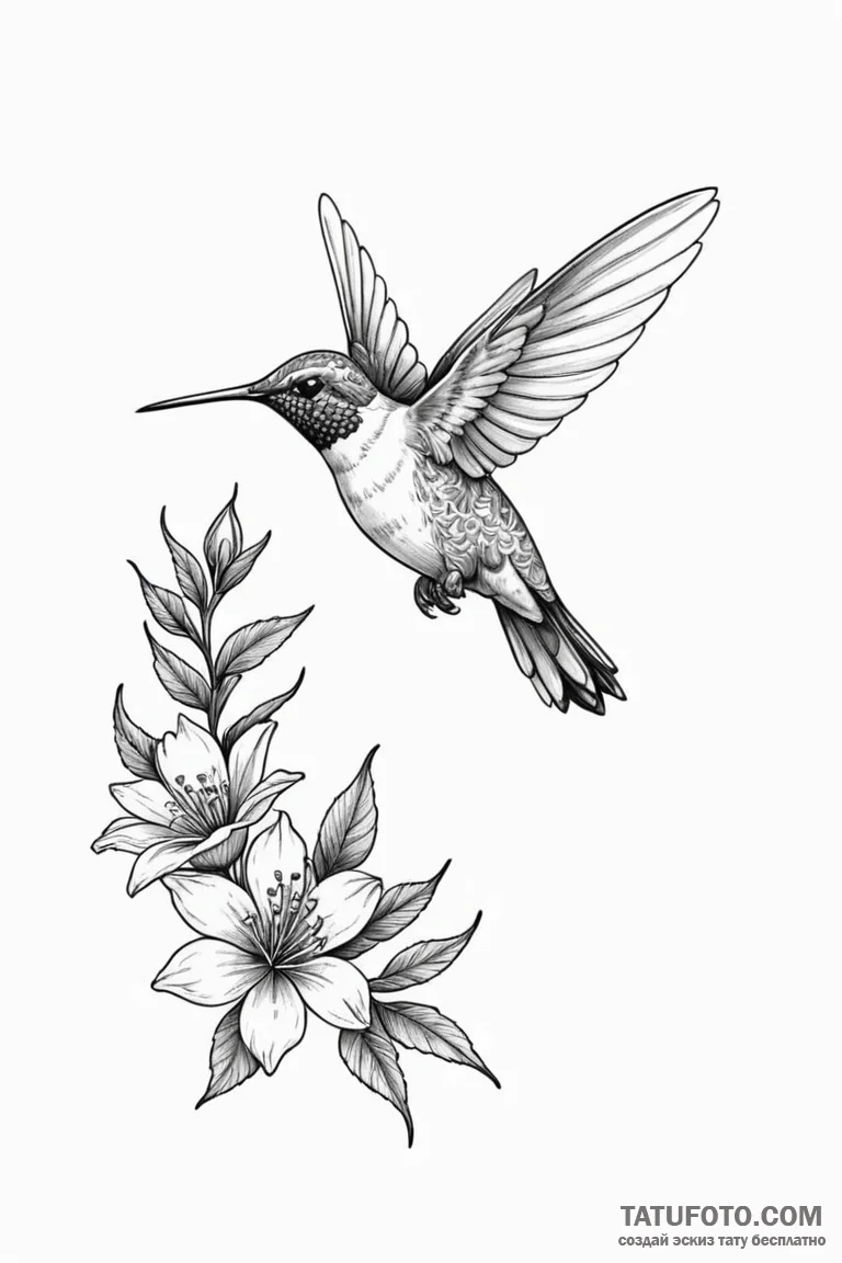 Tattoo design a small, elegant hummingbird ho... - эскиз тату (№1750873181_0, 25.06.2025 17:39) — Tatufoto.com
