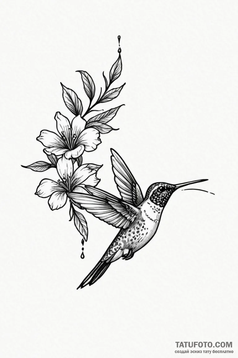 Tattoo design a small, elegant hummingbird ho... - эскиз тату (№1750873181_1, 25.06.2025 17:39) — Tatufoto.com