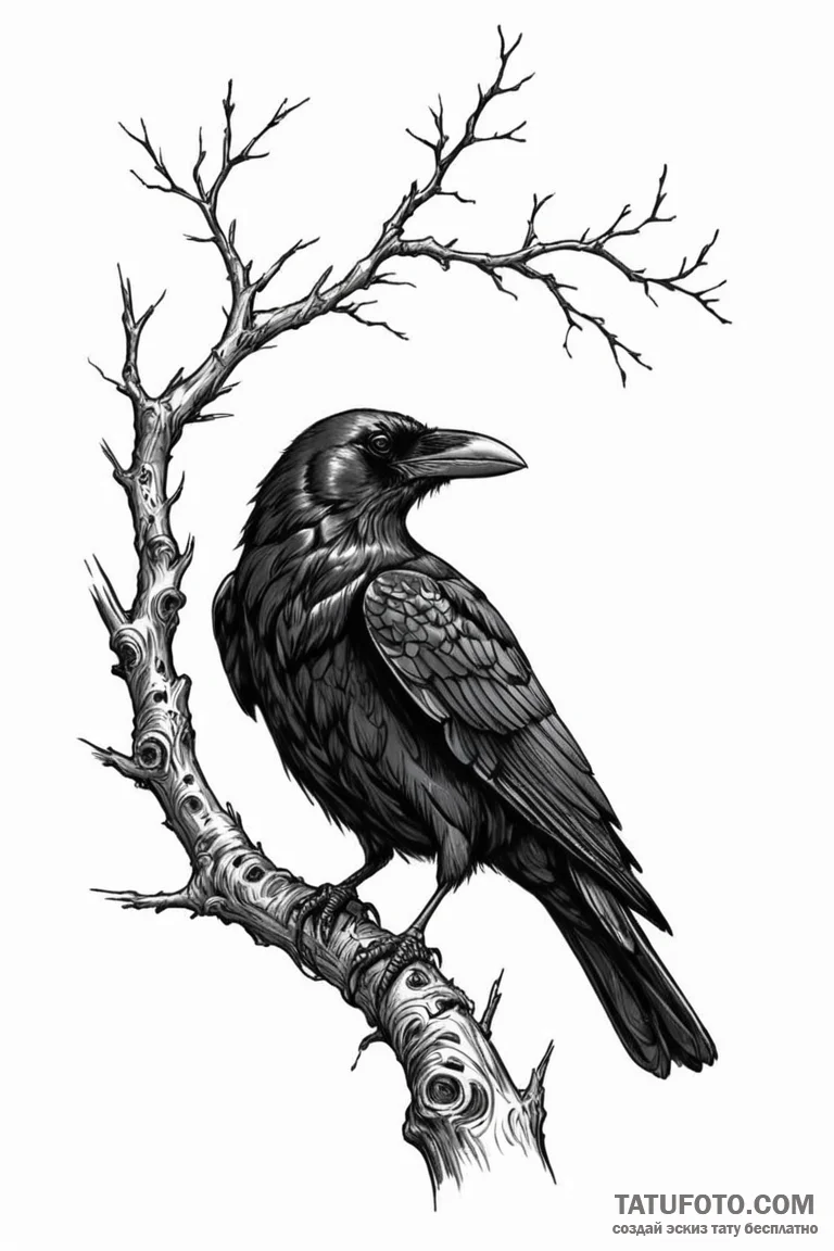 Tattoo sketch a raven or crow perched on a gn... - эскиз тату (№1750873420_1, 25.06.2025 17:43) — Tatufoto.com