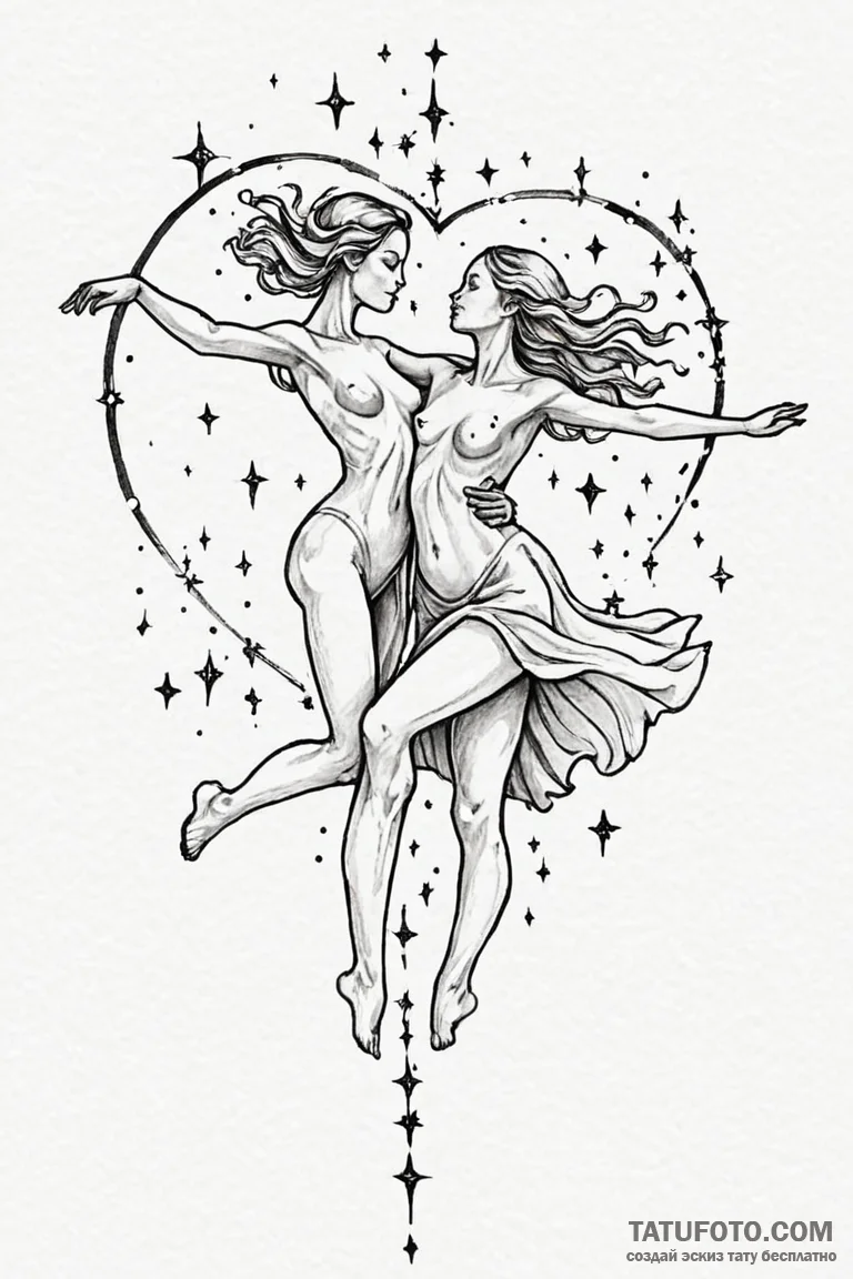 Tattoo design a "celestial dance" of two figu... - эскиз тату (№1750873492_0, 25.06.2025 17:44) — Tatufoto.com