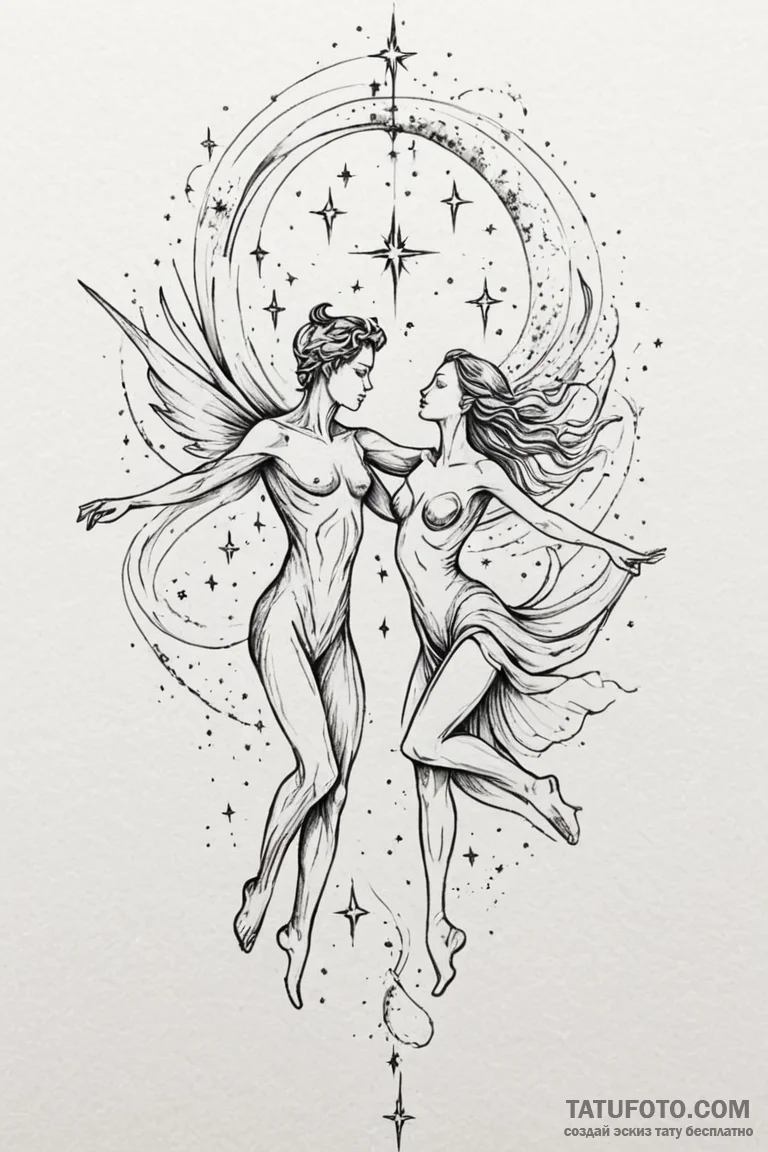 Tattoo design a "celestial dance" of two figu... - эскиз тату (№1750873492_1, 25.06.2025 17:44) — Tatufoto.com