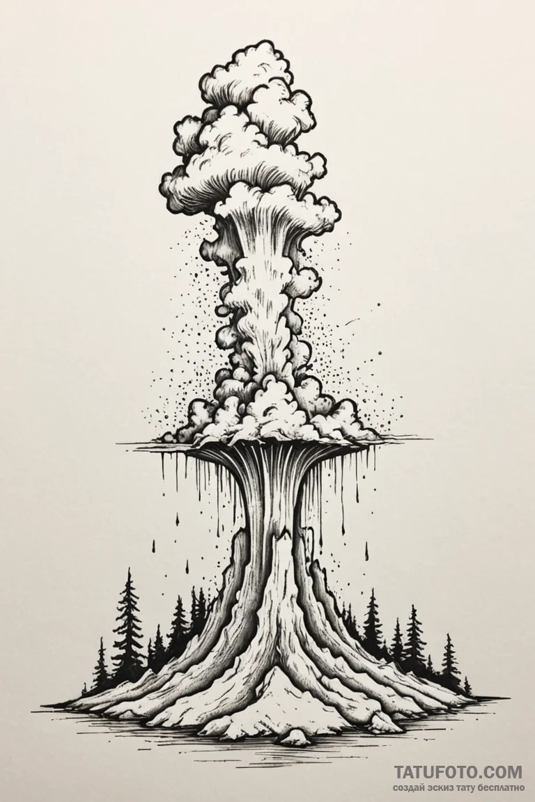 Tattoo sketch a geyser erupting with controll... - эскиз тату (№1750873642_0, 25.06.2025 17:47) — Tatufoto.com