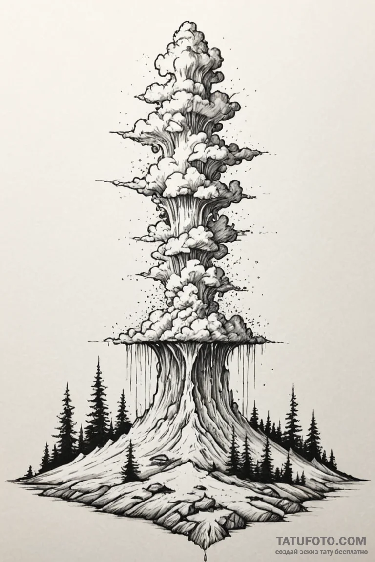 Tattoo sketch a geyser erupting with controll... - эскиз тату (№1750873642_1, 25.06.2025 17:47) — Tatufoto.com