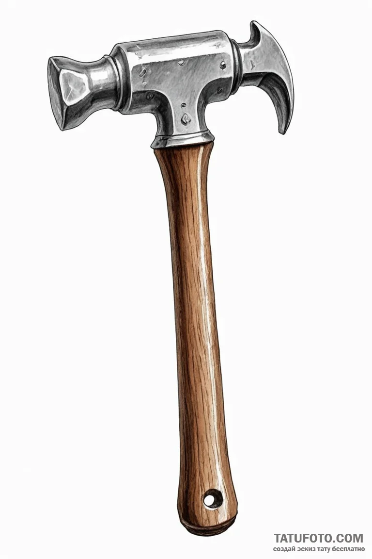 The worn, wooden handle of a well-used hammer... - эскиз тату (№1750875345_0, 25.06.2025 18:15) — Tatufoto.com