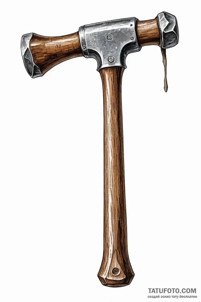 The worn, wooden handle of a well-used hammer... - эскиз тату (№1750875345_1, 25.06.2025 18:15) — Tatufoto.com