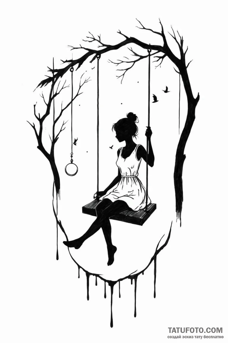 Tattoo design a silhouette of a girl on a swi... - эскиз тату (№1750875409_0, 25.06.2025 18:16) — Tatufoto.com